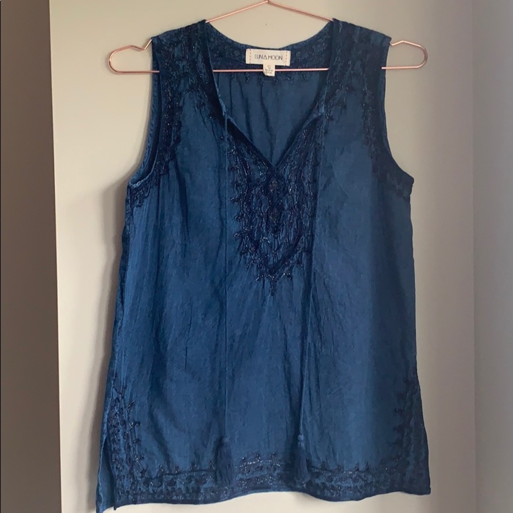 Anthro Sleeveless Embroidered Blouse